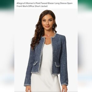 Allegra K Blue Plaid Tweed Blazer Jacket Size XL NWT